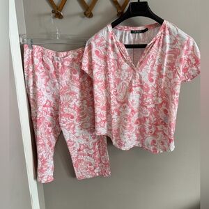 Lauren Ralph Lauren Pink Paisley Cotton Pajama Set L fits medium